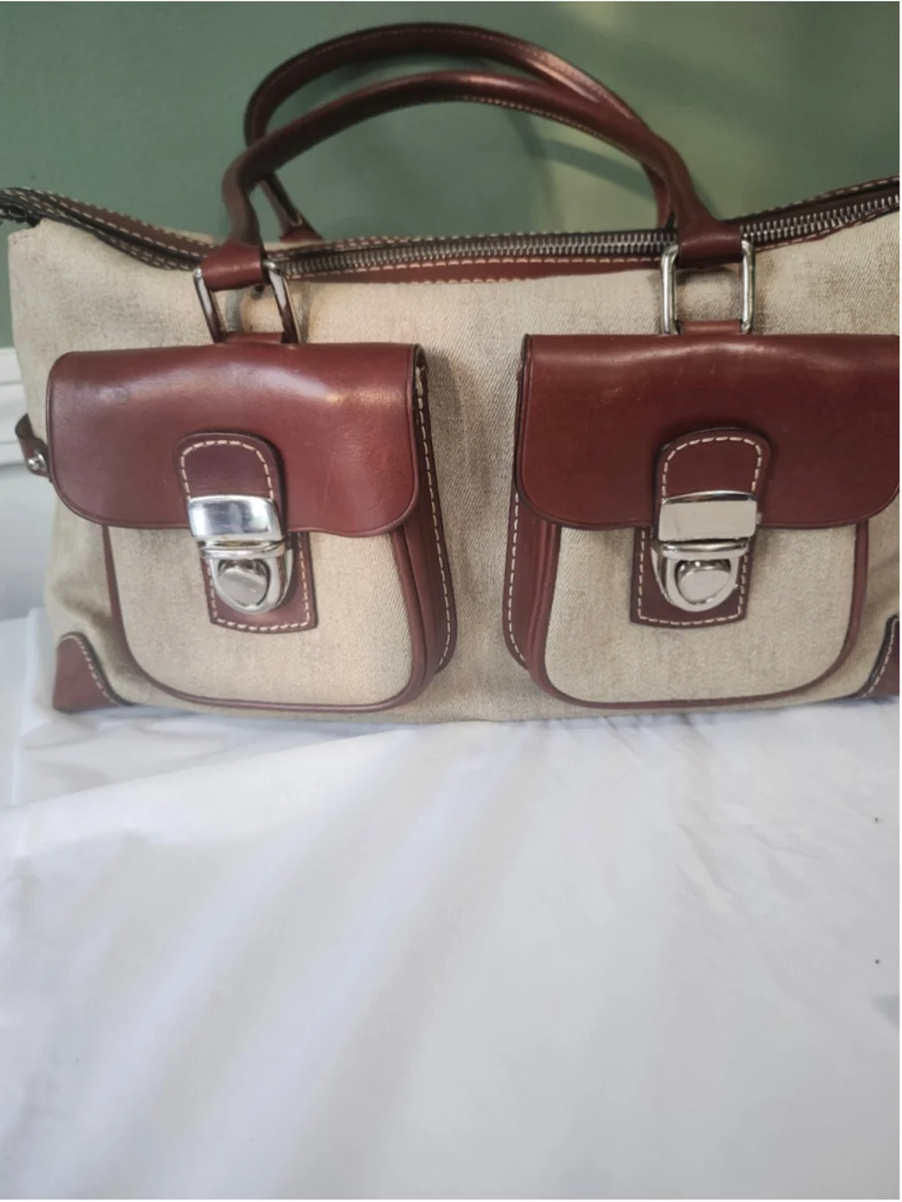 Vintage Dooney & Bourke Satchel One Size Beige Brown